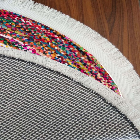 Else Renkli Çizgiler Jüt Görünümlü Yuvarlak Saçaklı Kilim Halı V1