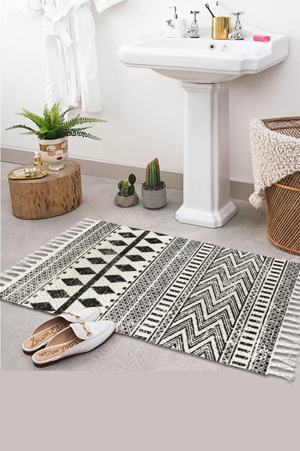 Else Desenli Yıkanabilir Modern Tekli Banyo Paspası Halı Vintage Dokuma Kilim 50x80cm BYNS-08 Else Desenli Yıkanabilir Modern Tekli Banyo Paspası Halı Vintage Dokuma Kilim 50x80cm BYNS-08