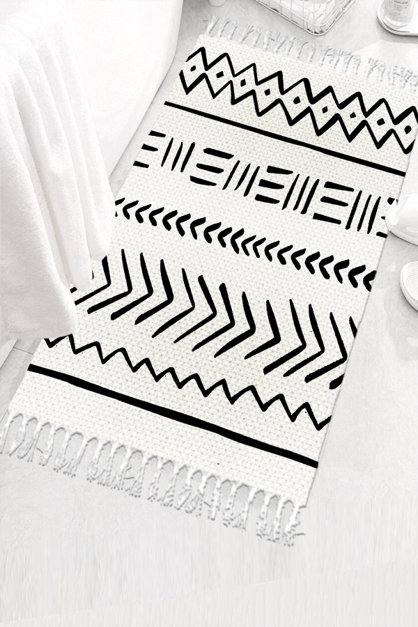Else Desenli Yıkanabilir Modern Tekli Banyo Paspası Halı Vintage Dokuma Kilim 50x80cm BYNS-02