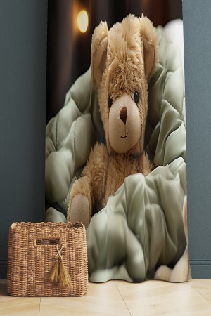 Oyuncak Ayı Teddy Desenli Kız Çocuk Odası Fon Perde 140x260cm