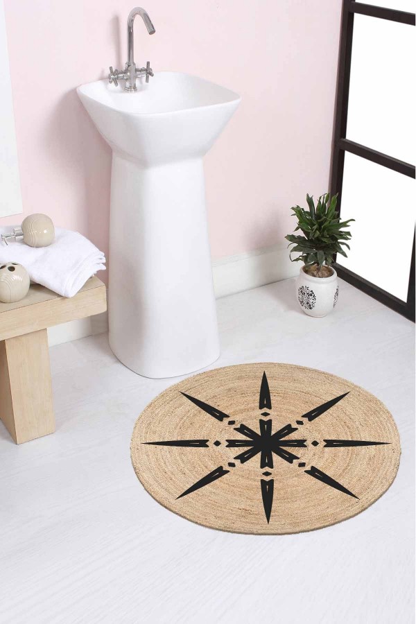 Else Güneş Desenli Halat Hasır Jüt Örgü Yuvarlak Halı Banyo Paspası Else Güneş Desenli Halat Hasır Jüt Örgü Yuvarlak Halı Banyo Paspası