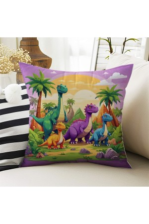 Renkli Dinazor Hayvanlar Desenli Çocuk Dekoratif Çift Taraflı Kırlent Kılıfı 43x43cm
