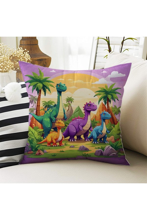 Renkli Dinazor Hayvanlar Desenli Çocuk Dekoratif Çift Taraflı Kırlent Kılıfı 43x43cm Renkli Dinazor Hayvanlar Desenli Çocuk Dekoratif Çift Taraflı Kırlent Kılıfı 43x43cm