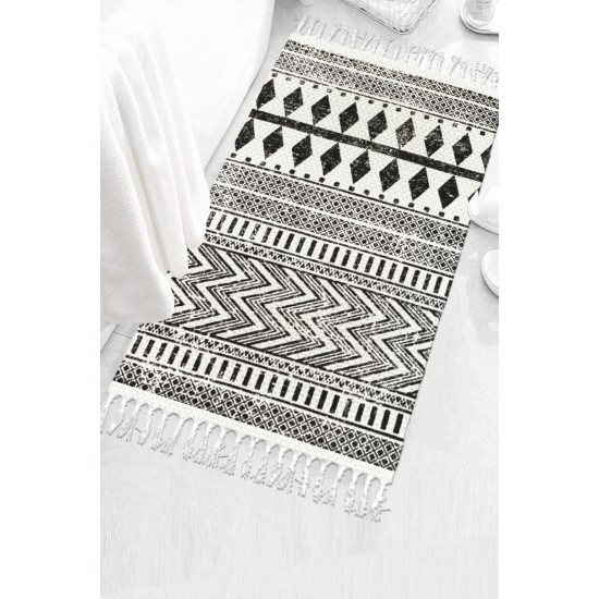 Else Desenli Yıkanabilir Modern Tekli Banyo Paspası Halı Vintage Dokuma Kilim 50x80cm BYNS-08