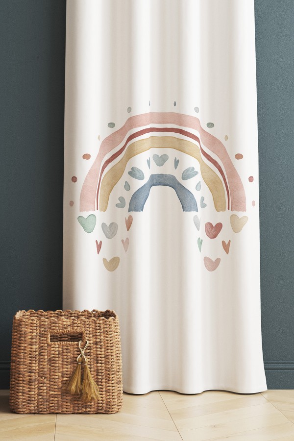 Gökkuşağı Boho Desenli Kız Çocuk Odası Fon Perde 140x260cm