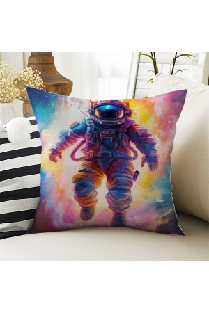 Renkli Astranot Uzay Desenli Çocuk Dekoratif Çift Taraflı Kırlent Kılıfı 43x43cm