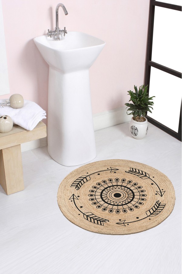 Else Bohem Desenli Halat Hasır Jüt Örgü Yuvarlak Halı Banyo Paspası 80x80cm Else Bohem Desenli Halat Hasır Jüt Örgü Yuvarlak Halı Banyo Paspası 80x80cm