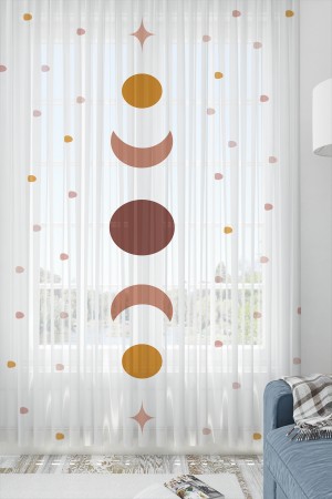 Minimal Ay Yıldız Desenli Kız Çocuk Odası Tül Perde 140x260cm