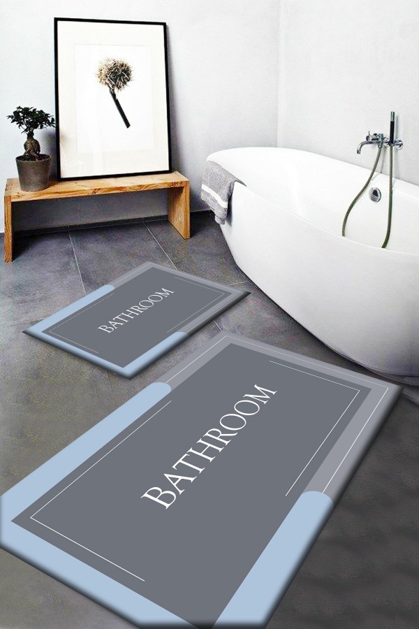 Else Mavi Gri Bath Yazılı Yıkanabilir Kaymaz Taban 2 li Banyo Paspası Klozet Takımı Halısı PASSO-7 Else Mavi Gri Bath Yazılı Yıkanabilir Kaymaz Taban 2 li Banyo Paspası Klozet Takımı Halısı PASSO-7