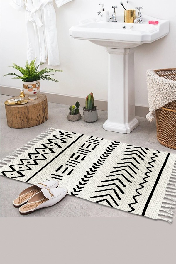 Else Desenli Yıkanabilir Modern Tekli Banyo Paspası Halı Vintage Dokuma Kilim 50x80cm BYNS-02