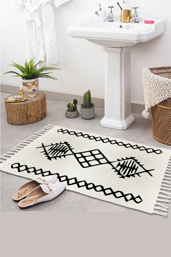 Else Desenli Yıkanabilir Modern Tekli Banyo Paspası Halı Vintage Dokuma Kilim 50x80cm BYNS-01 Else Desenli Yıkanabilir Modern Tekli Banyo Paspası Halı Vintage Dokuma Kilim 50x80cm BYNS-01
