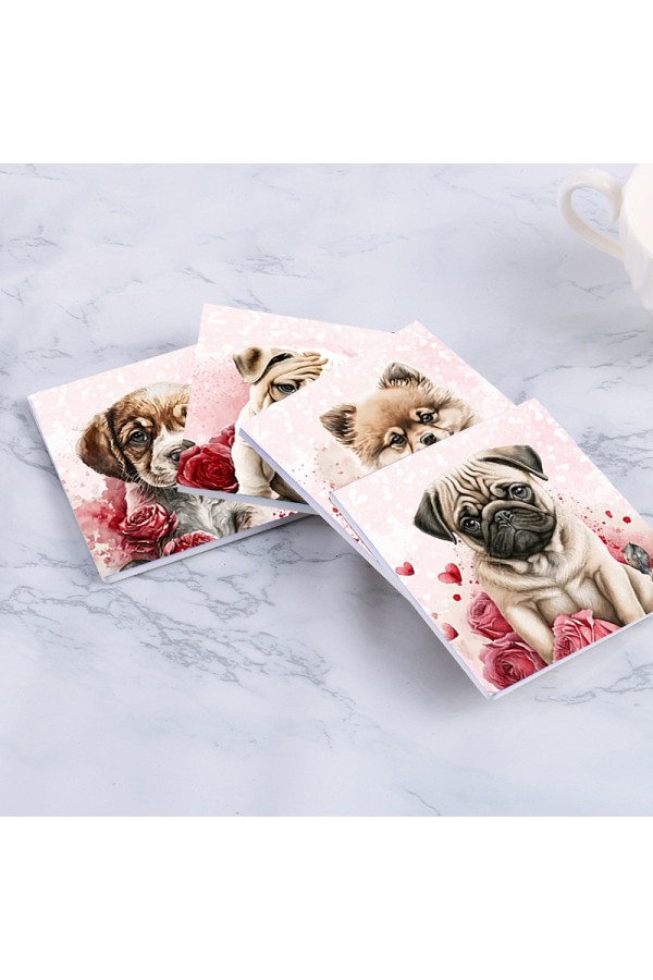 Else Sevimli Köpekler Desenli Dekoratif 4 lü Wc Banyo Gider Kapağı Yıkanabilir Kaymaz