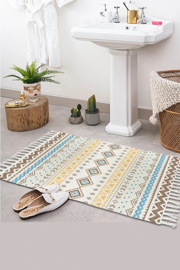 Else Desenli Yıkanabilir Modern Tekli Banyo Paspası Halı Vintage Dokuma Kilim 50x80cm BYNS-07 Else Desenli Yıkanabilir Modern Tekli Banyo Paspası Halı Vintage Dokuma Kilim 50x80cm BYNS-07