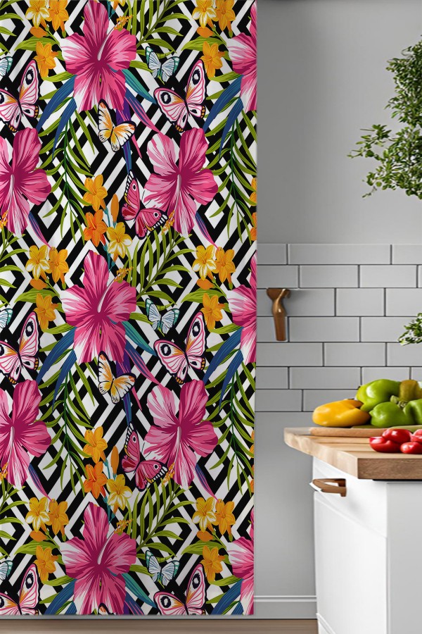 Çiçekler Desenli Djital Baskılı Yemek Odası Mutfak Fon Perde 140x260cm Çiçekler Desenli Djital Baskılı Yemek Odası Mutfak Fon Perde 140x260cm