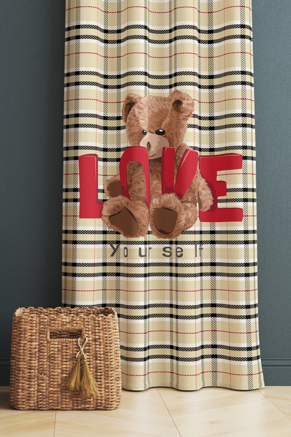 Love Ayı Teddy Desenli Kız Çocuk Odası Fon Perde 140x260cm Love Ayı Teddy Desenli Kız Çocuk Odası Fon Perde 140x260cm