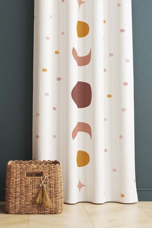 Minimal Ay Yıldız Desenli Kız Çocuk Odası Fon Perde 140x260cm Minimal Ay Yıldız Desenli Kız Çocuk Odası Fon Perde 140x260cm