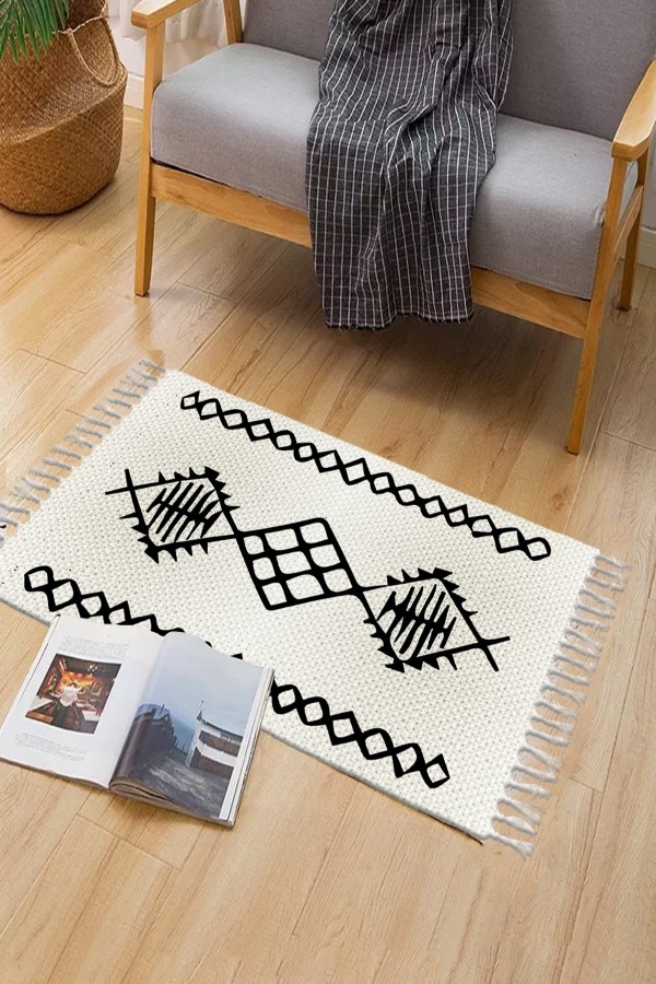 Else Desenli Yıkanabilir Modern Tekli Banyo Paspası Halı Vintage Dokuma Kilim 50x80cm BYNS-01 Else Desenli Yıkanabilir Modern Tekli Banyo Paspası Halı Vintage Dokuma Kilim 50x80cm BYNS-01
