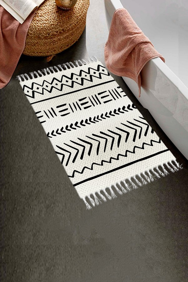 Else Desenli Yıkanabilir Modern Tekli Banyo Paspası Halı Vintage Dokuma Kilim 50x80cm BYNS-02