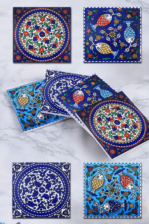 Else Çini Desenli Dekoratif 4 lü Wc Banyo Gider Kapağı Yıkanabilir Kaymaz