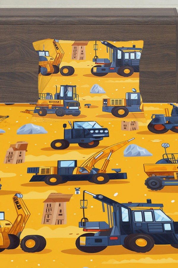 Sarı İş Makineleri İnşaat Desenli Erkek Çocuk Tek Kişilik Yastıklı Çarşaf Takımı 100x200 cm Sarı İş Makineleri İnşaat Desenli Erkek Çocuk Tek Kişilik Yastıklı Çarşaf Takımı 100x200 cm