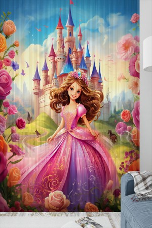 Prenses Şatolu Desenli Kız Çocuk Odası Tül Perde 140x260cm Prenses Şatolu Desenli Kız Çocuk Odası Tül Perde 140x260cm