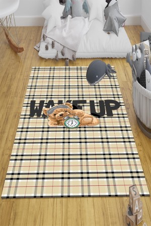 Uyuyan Ayı Teddy Desenli Erkek Çocuk Odası Halısı Yıkanabilir Kaymaz Taban