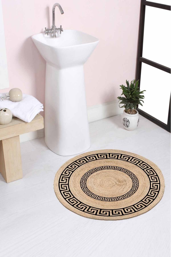 Else Kilit Desenli Halat Hasır Jüt Örgü Yuvarlak Halı Banyo Paspası Else Kilit Desenli Halat Hasır Jüt Örgü Yuvarlak Halı Banyo Paspası