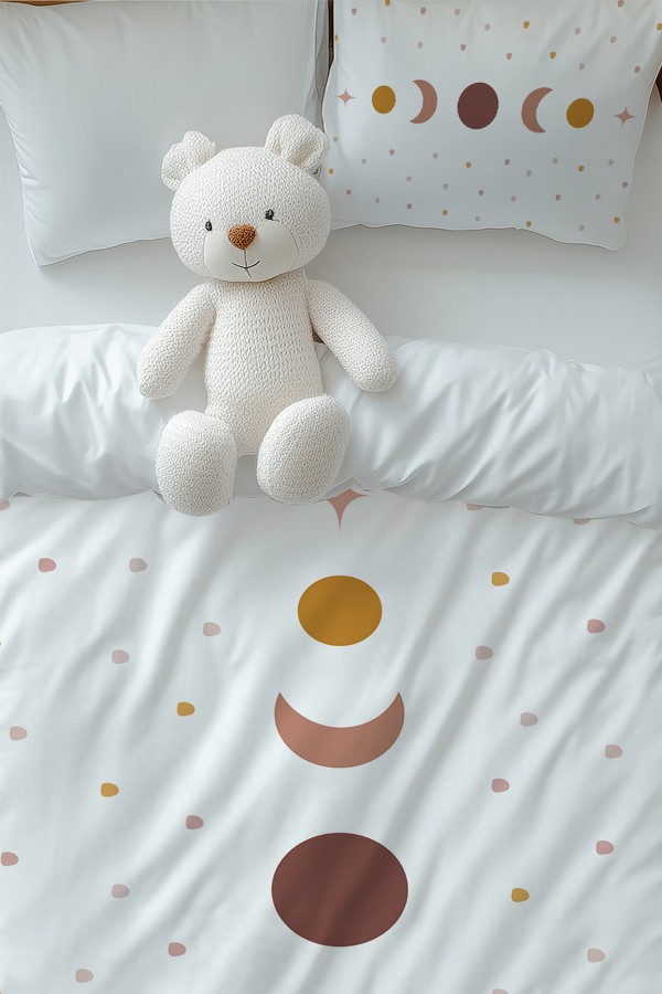 Minimal Ay Yıldız Desenli Kız Çocuk Tek Kişilik Nevresim Takımı Yastık Kılıflı