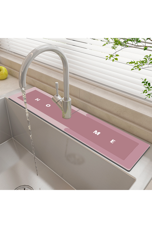 Else Pembe Musluk Matı 3 lü Set Mutfak Organizer Lavabo Matı Sabunluk Bulaşık Süngeri Matı