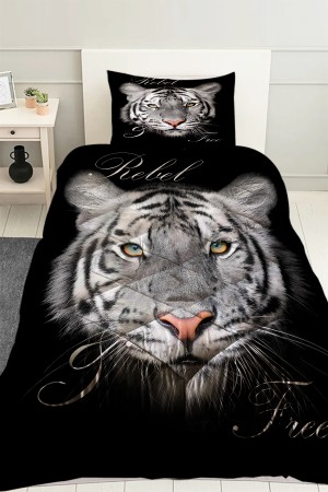 Siyah Gri Kaplan Desenli Tek Kişilik Kapitoneli Yorgan Yastık Kılıflı Siyah Gri Kaplan Desenli Tek Kişilik Kapitoneli Yorgan Yastık Kılıflı