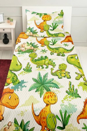 Yeşil Turuncu Dinazorlar Desenli Erkek Çocuk Tek Kişilik Kapitoneli Pike Takımı Yatak Örtüsü Yeşil Turuncu Dinazorlar Desenli Erkek Çocuk Tek Kişilik Kapitoneli Pike Takımı Yatak Örtüsü