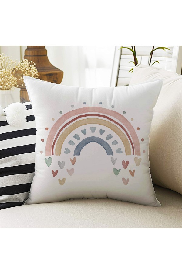 Gökkuşağı Boho Desenli Kız Çocuk Dekoratif Çift Taraflı Kırlent Kılıfı 43x43cm Gökkuşağı Boho Desenli Kız Çocuk Dekoratif Çift Taraflı Kırlent Kılıfı 43x43cm