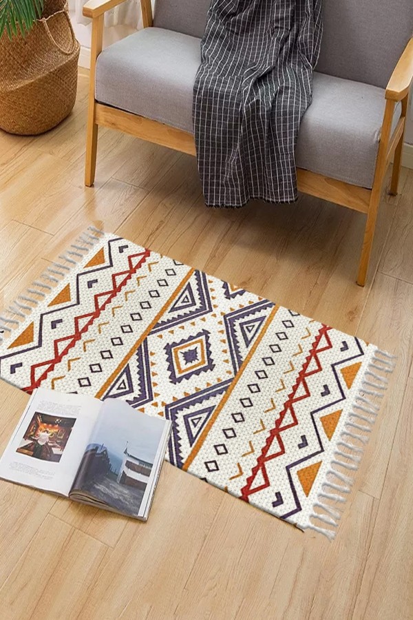 Else Desenli Yıkanabilir Modern Tekli Banyo Paspası Halı Vintage Dokuma Kilim 50x80cm BYNS-05