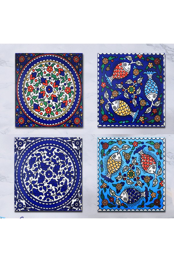 Else Çini Desenli Dekoratif 4 lü Wc Banyo Gider Kapağı Yıkanabilir Kaymaz