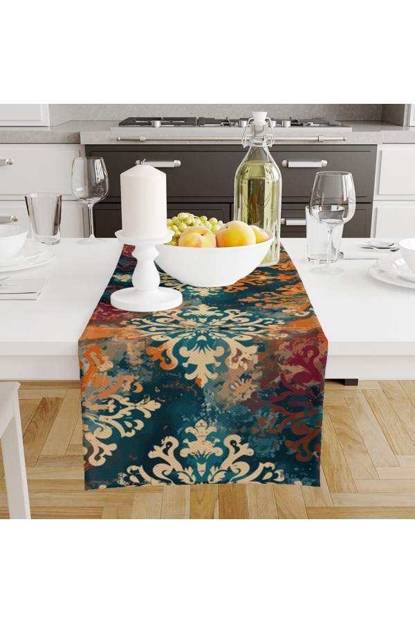 Vintage Renkli Batik Desenli Baskılı Leke Tutmaz Dertsiz Dekoratif Runner Örtüsü 40x140cm