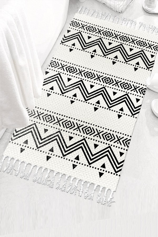 Else Desenli Yıkanabilir Modern Tekli Banyo Paspası Halı Vintage Dokuma Kilim 50x80cm BYNS-03