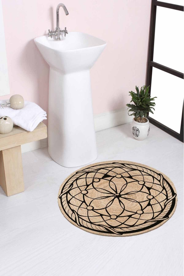 Else Yaşam Çiçeği Desenli Halat Hasır Jüt Örgü Yuvarlak Halı Banyo Paspası Else Yaşam Çiçeği Desenli Halat Hasır Jüt Örgü Yuvarlak Halı Banyo Paspası