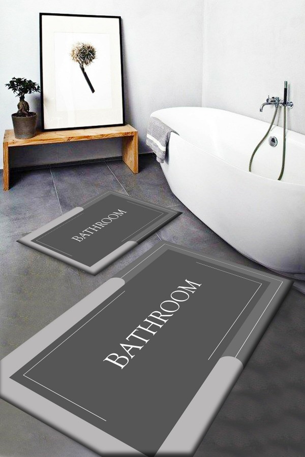 Else Gri Bath Yazılı Yıkanabilir Kaymaz Taban 2 li Banyo Paspası Klozet Takımı Halısı PASSO-108 Else Gri Bath Yazılı Yıkanabilir Kaymaz Taban 2 li Banyo Paspası Klozet Takımı Halısı PASSO-108