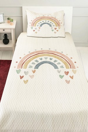 Gökkuşağı Boho Desenli Kız Çocuk Tek Kişilik Kapitoneli Pike Takımı Yatak Örtüsü