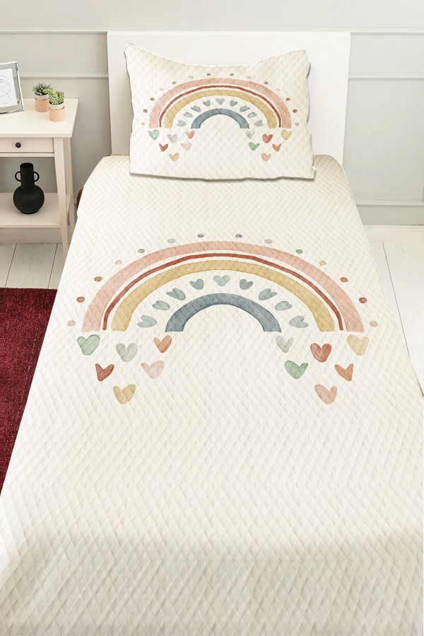 Gökkuşağı Boho Desenli Kız Çocuk Tek Kişilik Kapitoneli Pike Takımı Yatak Örtüsü Gökkuşağı Boho Desenli Kız Çocuk Tek Kişilik Kapitoneli Pike Takımı Yatak Örtüsü