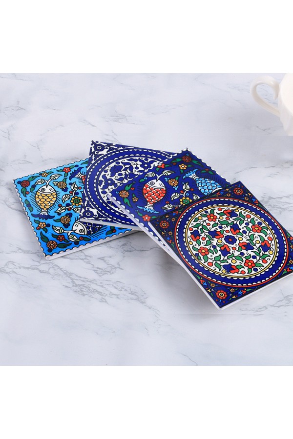 Else Çini Desenli Dekoratif 4 lü Wc Banyo Gider Kapağı Yıkanabilir Kaymaz