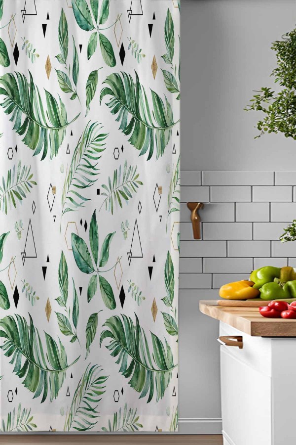 Tropikal Yeşil Yapraklar Desenli Djital Baskılı Yemek Odası Mutfak Fon Perde 140x260cm Tropikal Yeşil Yapraklar Desenli Djital Baskılı Yemek Odası Mutfak Fon Perde 140x260cm