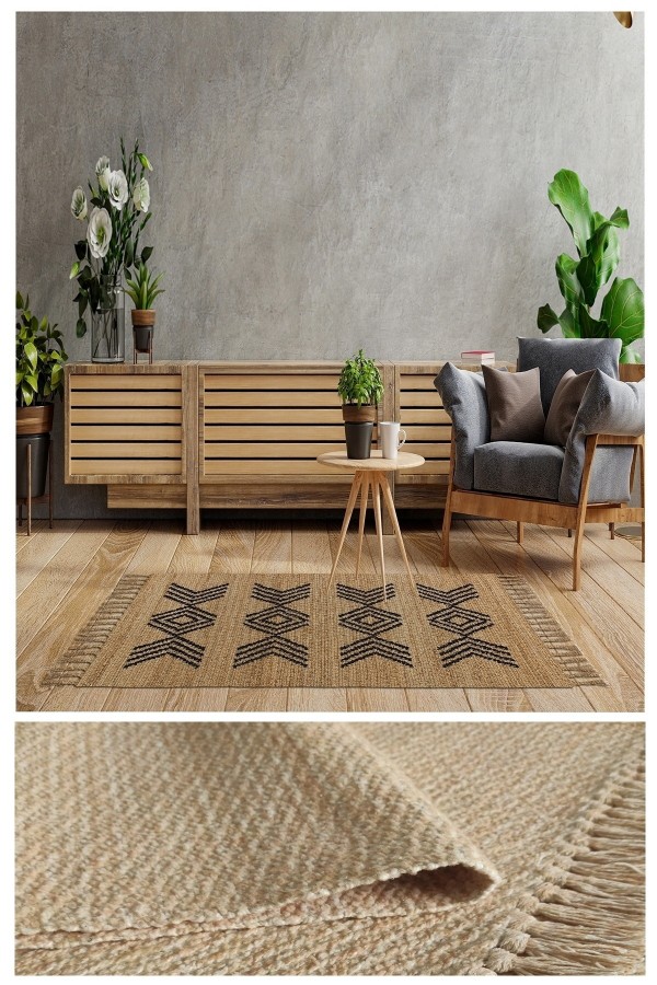 Else Casablanca Jüt Hasır Desenli Vintage Yıkanabilir Çift Taraflı Kara Tezgah Dokuma Kilim CSS10 Else Casablanca Jüt Hasır Desenli Vintage Yıkanabilir Çift Taraflı Kara Tezgah Dokuma Kilim CSS10