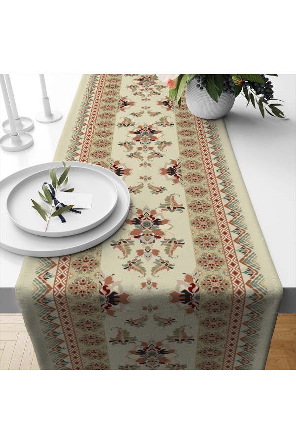 Osmanlı Vintage Desenli Baskılı Leke Tutmaz Dertsiz Dekoratif Runner Örtüsü 40x140cm