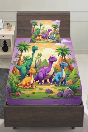 Renkli Dinazor Hayvanlar Desenli Çocuk Tek Kişilik Yastıklı Çarşaf Takımı 100x200 cm Renkli Dinazor Hayvanlar Desenli Çocuk Tek Kişilik Yastıklı Çarşaf Takımı 100x200 cm