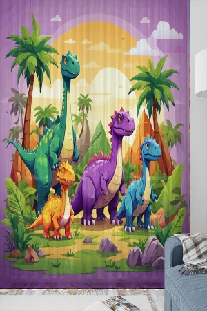 Renkli Dinazor Hayvanlar Desenli Çocuk Odası Tül Perde 140x260cm
