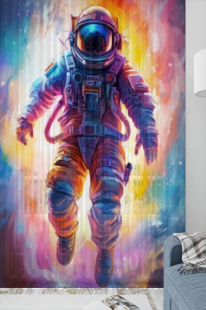 Renkli Astranot Uzay Desenli Çocuk Odası Tül Perde 140x260cm Renkli Astranot Uzay Desenli Çocuk Odası Tül Perde 140x260cm