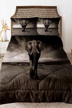 Gri Filler Desenli Çift Kişilik Kapitoneli Yorgan Yastık Kılıflı