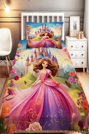 Prenses Şatolu Desenli Kız Çocuk Dekoratif Baskılı Yatak Örtüsü