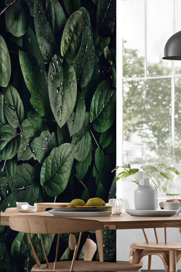 Yeşil Yapraklar Desenli Djital Baskılı Yemek Odası Mutfak Fon Perde 140x260cm Yeşil Yapraklar Desenli Djital Baskılı Yemek Odası Mutfak Fon Perde 140x260cm